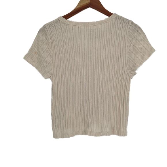 American Eagle AE Cropped Pointelle Hey Baby Tee Oatmeal Cream size XL - Picture 6 of 9